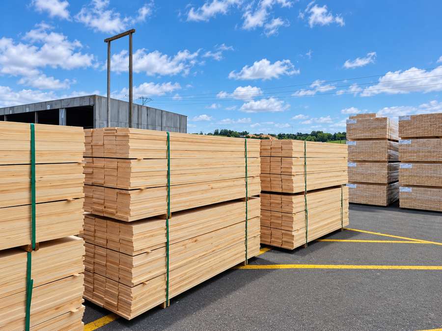 Radiata Pine timber bundles in a timber yard.