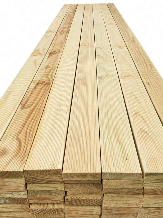 Treated radiata pine decking boards.