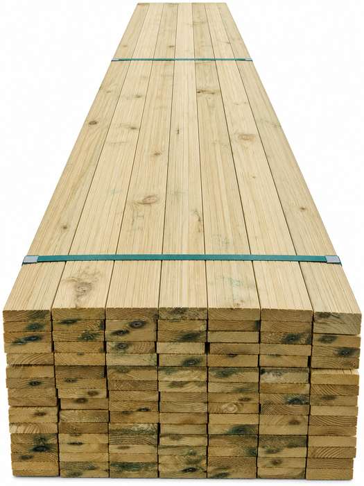 Treated radiata pine timber bundle shown in perspective.